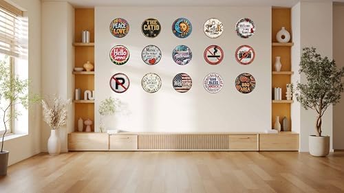 Vintage Round Tin Coffee Time Sign Retro Metal Wall Decor 8x8 Inch