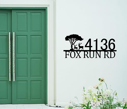 Custom Outdoor Address Sign with Tree and Deer Design