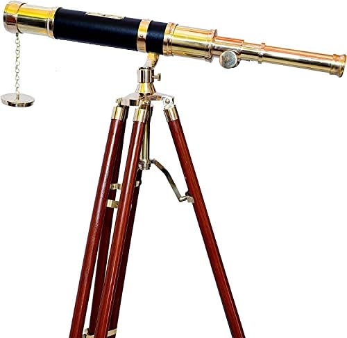Nautical Solid Brass Telescope with Wooden Tripod