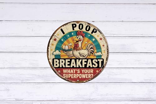 Funny Chicken Breakfast Metal Sign 8x8in Round