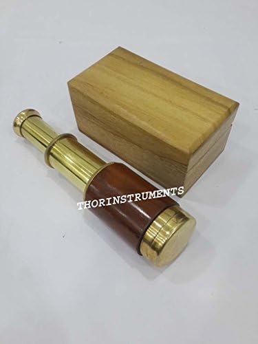 Vintage Nautical Brass Telescope with Wooden Box