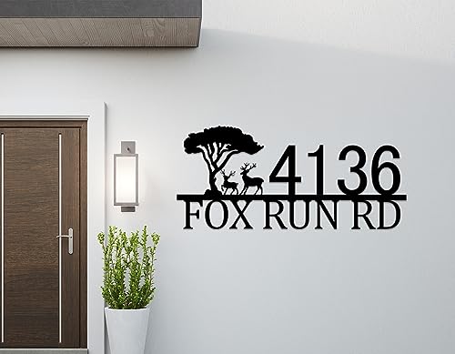 Custom Outdoor Address Sign with Tree and Deer Design