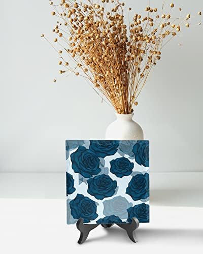 Blue Rose Decorative Desk Plaque with Wooden Stand