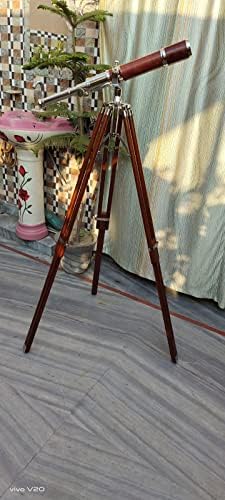 High Magnification Tube Telescope with Brass and Wood Finish