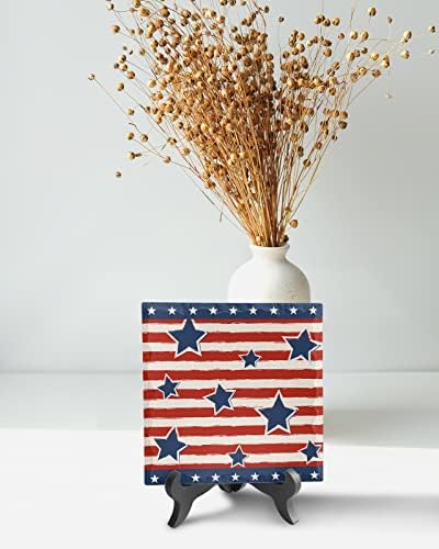 4th of July Decorative Ceramic Desk Plaque with Wooden Stand