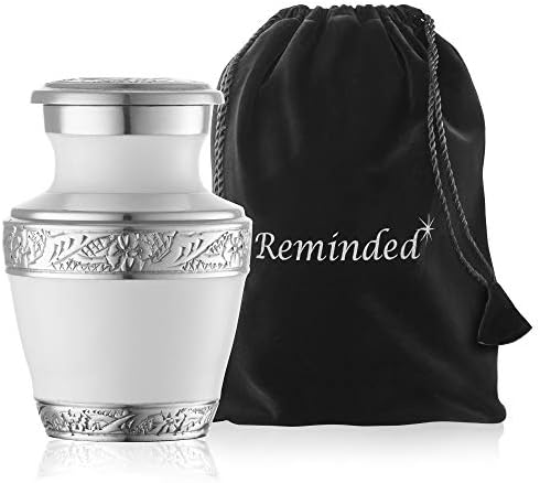 Reminded Mini Cremation Urns Set of 4 White and Silver with Velvet Case
