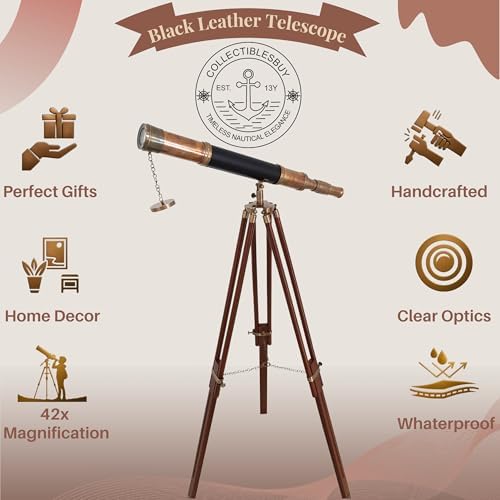 Vintage Brass Telescope with Wooden Tripod