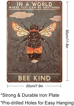 Retro Floral Art Tin Sign Be Kind Metal Plaque 8x12 Inch Wall Decor