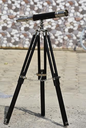 Nautical Style Brass Telescope with Wooden Tripod