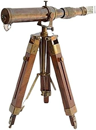 Nautical Brass Antique Telescope Spyglass with Wooden Stand