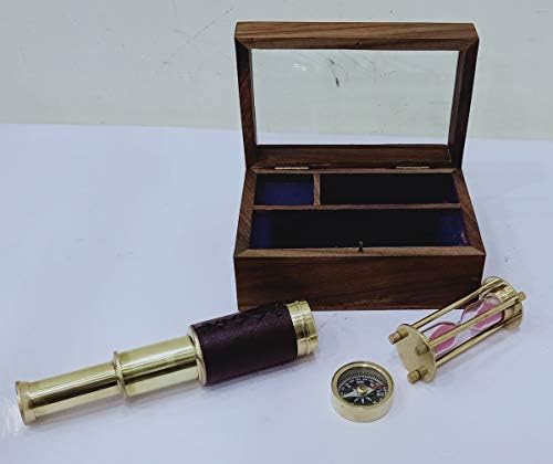 THOR INSTRUMENTS Gift Box Nautical Pirate Telescope Compass Sand Timer