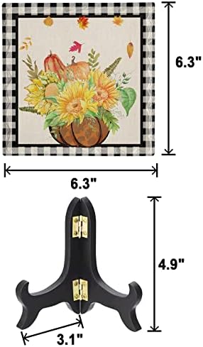 Wooden Stand Desk Decor with Ceramic Plaque Fall Design