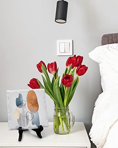 Modern Watercolor Desk Decor with Ceramic Plaque and Wooden Stand