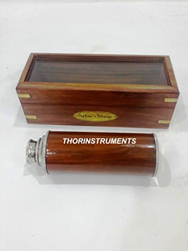 14 Inch Vintage Brass Nautical Telescope with Wooden Box