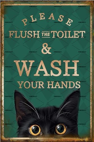 EMOHAT Funny Black Cat Flush Toilet Wall Sign Metal Decor