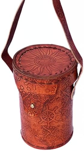 Marine Brass Telescope with Orange Leather Case Functional Pirate Spyglass for Travel and Vintage Decor