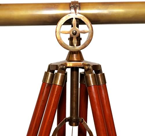 Nautical Antique Brass Double Barrel Telescope with Wooden Tripod