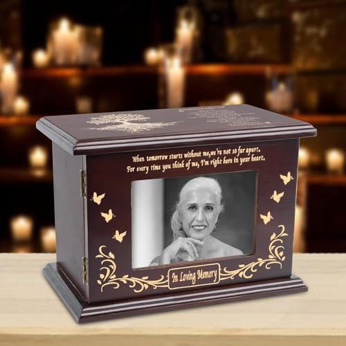 Vibaruta Cremation Urn with Photo Frame Wooden Ashes Urn for Men Women