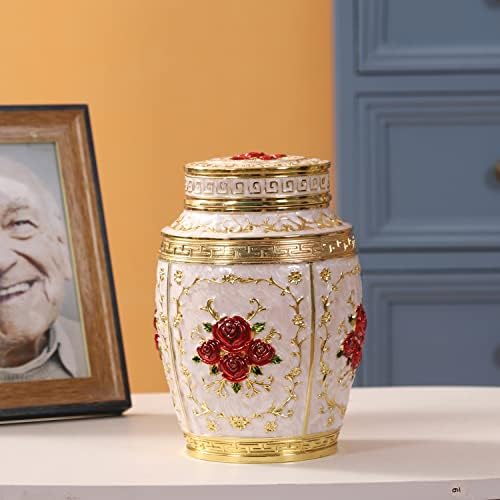 Medium Urn for Human Ashes - Rose Design Cremation Urn for Women Mom - Holds 70 Cubic Inches of Ashes - Gold-Red Color