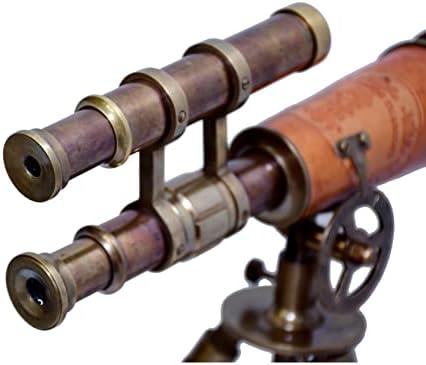 Antique Brass Telescope with Leather and Wood Base