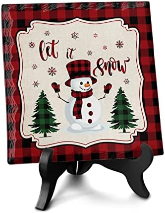 LEOSUCRE Christmas Decorative Sign Plaque with Wooden Stand