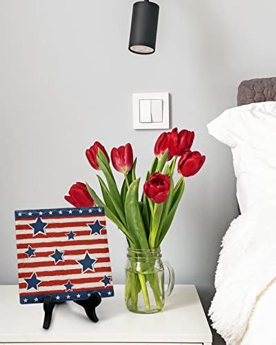 4th of July Decorative Ceramic Desk Plaque with Wooden Stand