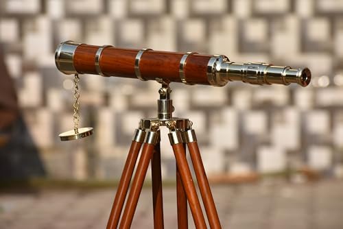 Shiny Brass Telescope Griffith Astro with Wooden Tripod Stand