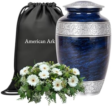 Elegant Blue Cremation Urn for Human Ashes Unisex Secure Lid Memorial Urn