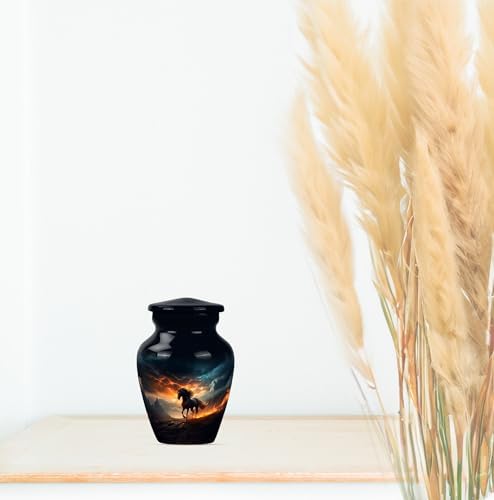 Set of 2 Black Horse and Stormy Sky Urns for Ashes