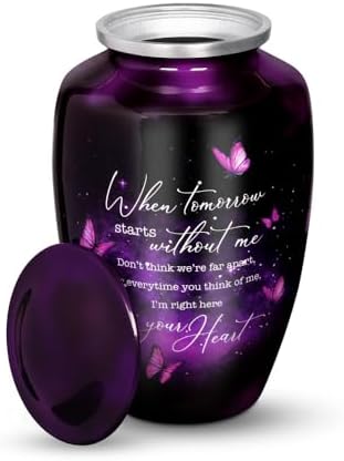 Purple Butterfly Urn for Human Ashes - Large Metal Keepsake