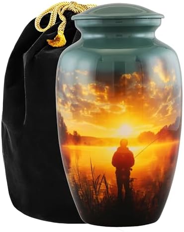 Fishing Cremation Urn For Adult Ashes Handmade Velvet Bag Urn 200 Cubic Inch