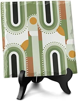 Abstract Green Desk Decor with Wooden Stand