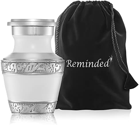 Reminded Small Cremation Urn White Silver Velvet Case Keepsake
