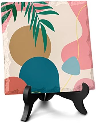 Wooden Stand Ceramic Desk Decor with Tropical Leaves