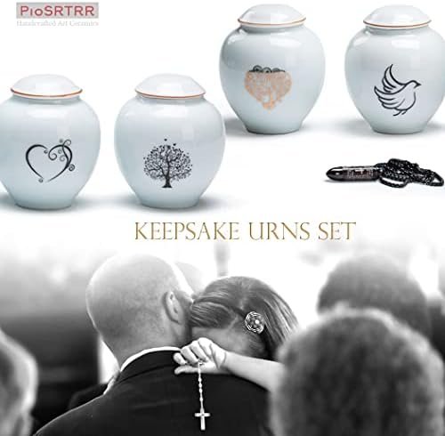 Ceramic Small Urns Set of 4 with Ashes Necklace