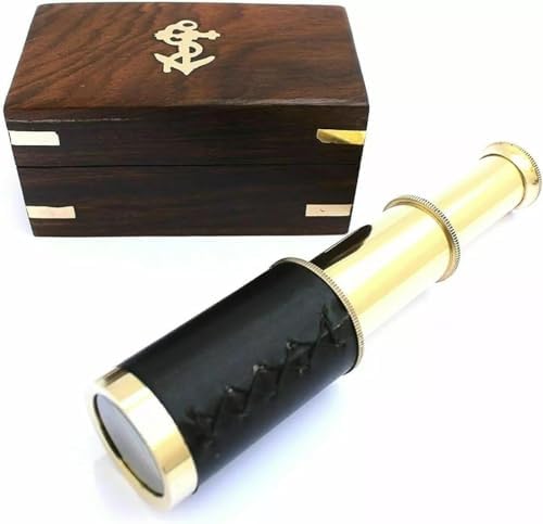 6 Inch Antique Brass Telescope with Wood Box