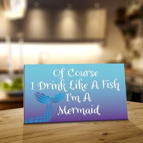 JennyGems Mermaid Drink Like A Fish Wooden Sign
