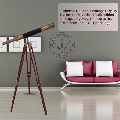 Vintage Brass Telescope with Wooden Tripod