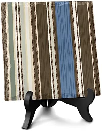 Wooden Stand Ceramic Desk Plaque with Ethnic Stripes