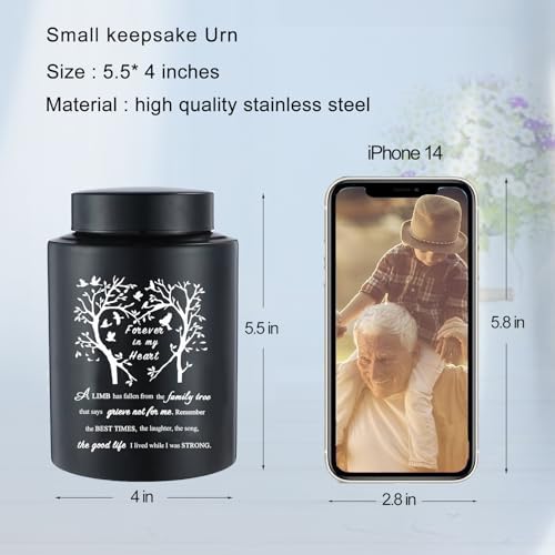 6 Inch Small Urn for Human Ashes Stainless Steel Mini Cremation Urn - Black