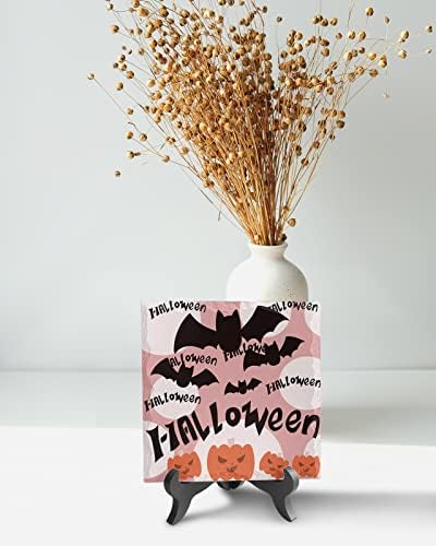 Halloween Desk Decor with Pink Geometric Plaque Stand