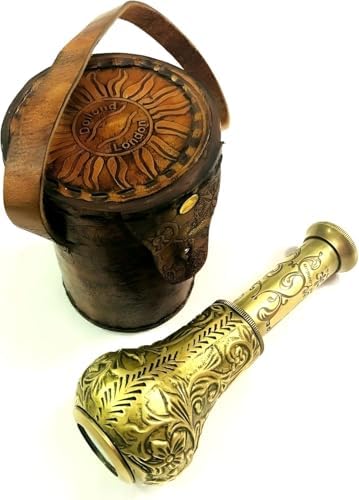 Antique Brass Pirate Telescope with Leather Box