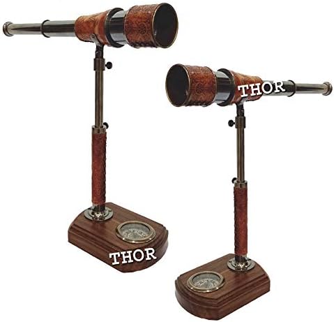 Antique Handmade Telescope with Compass Wooden Base Decorative Home Decor Gift