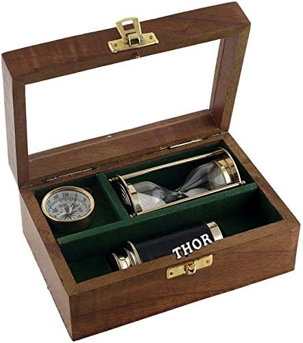 Handmade Nautical Gift Box Set with Telescope Sand Timer and Compass