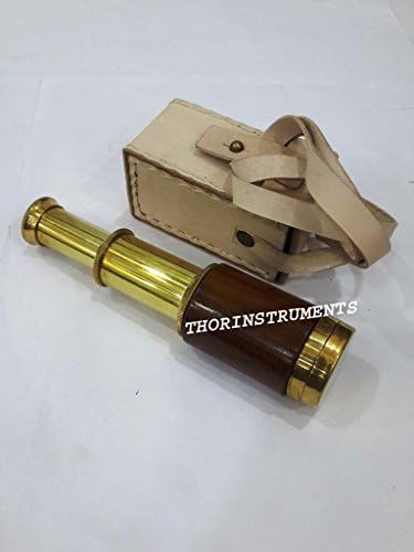 Nautical Brass Spyglass 6 Inch Telescope with White Leather Case