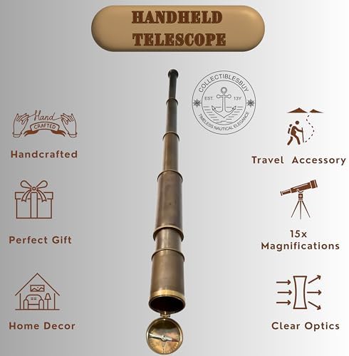 Vintage Royal Navy Telescope Brass Compass Spyglass Lid Cap