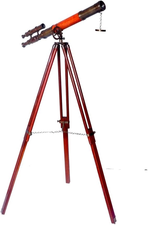 Royal Vintage Telescope with Orange Leather Tube and Brass Tripod