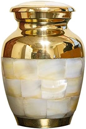 Brass Mother of Pearl Keepsake Urn with Velvet Box