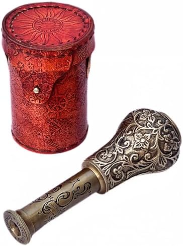 Marine Brass Telescope with Orange Leather Case Functional Pirate Spyglass for Travel and Vintage Decor