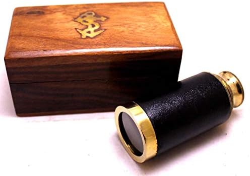 PIRU 6 Inch Nautical Brass Spyglass with Wooden Box
